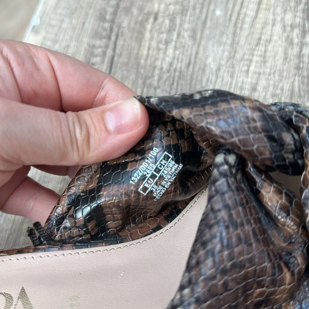 Zara Brown Snakeskin Jute Espadrille Platform Slide Sandals Sz 38 / 7.5